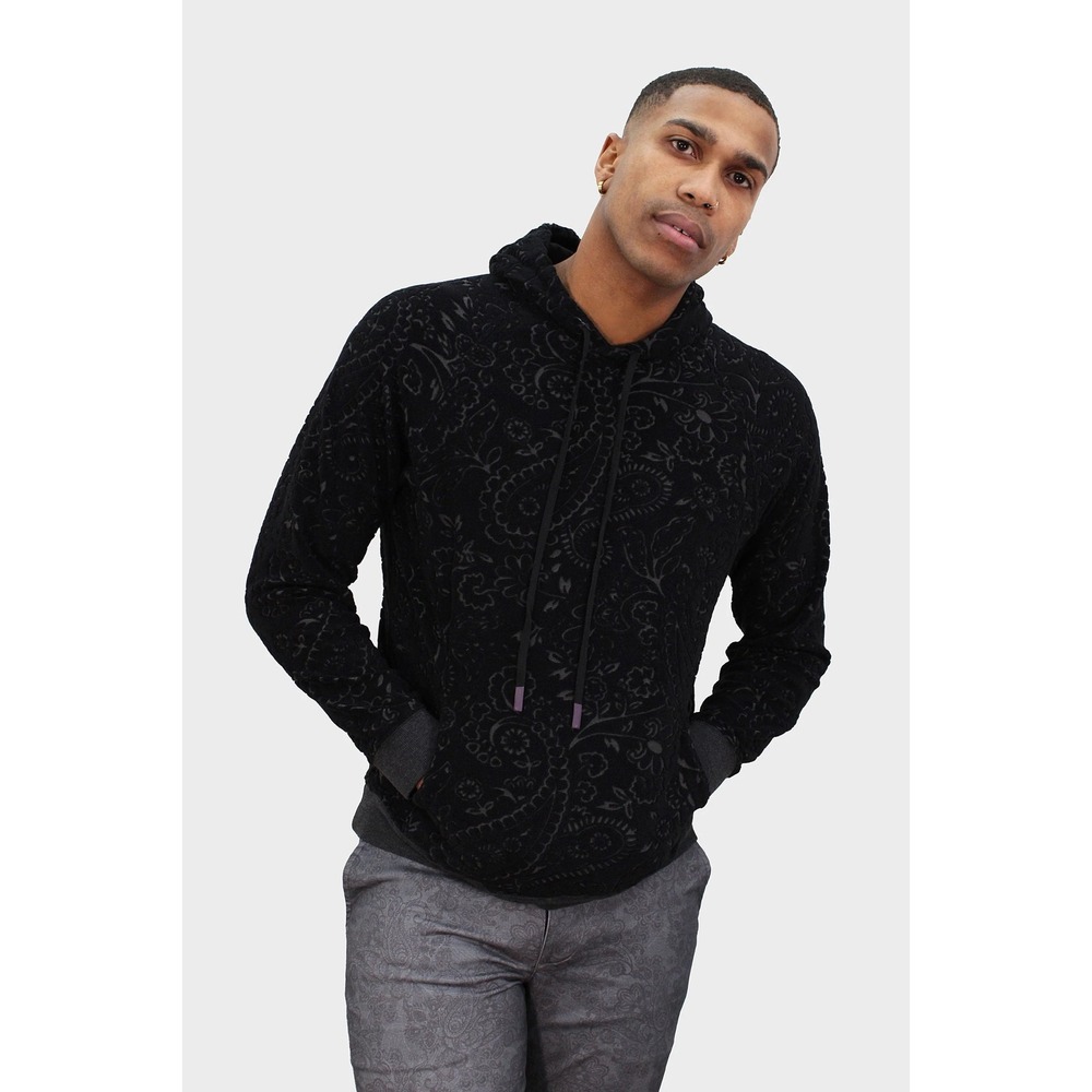 Lords of‎ Harlech Howard Towel Hoodie Black Floral Paisley Embossed Terry XL